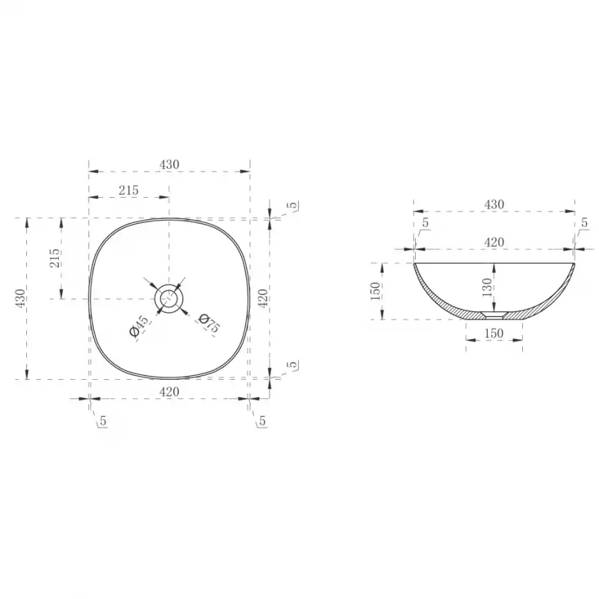 Раковина накладная ABBER KRISTALL 43х43х15 AT2806Opal, квадратная, коричневая фото 4