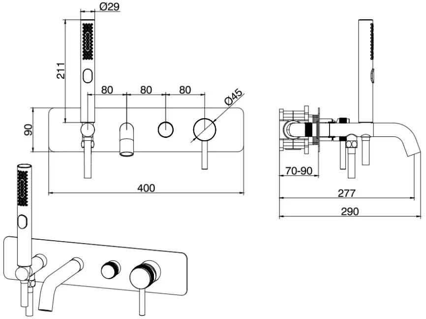 Смеситель для ванны с душем Allen Brau Priority 5.31006-31 встраиваемый, с внутренней частью, Черный матовый фото 2