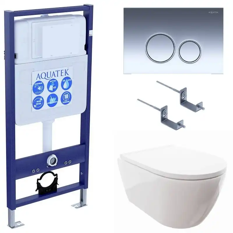 Унитаз с инсталляцией SET AQUATEK ПОЛАРИС-018 4в1 с сиденьем микролифт и клавишей смыва Хром фото 1