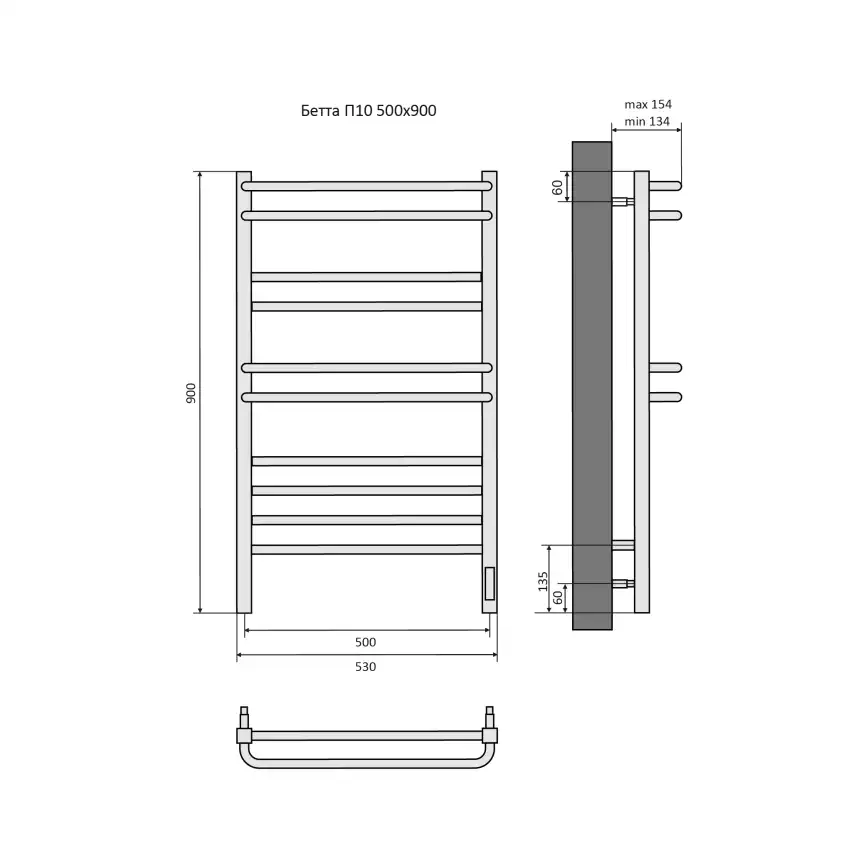 Полотенцесушитель электрический 50х90 Aquatek Бетта П10 AQ EL KRC1090CH, диммер справа, Хром фото 8