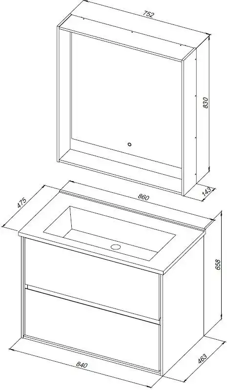Тумба под раковину Aquanet Милан 85 белый глянец, подвесная, 339967 фото 2