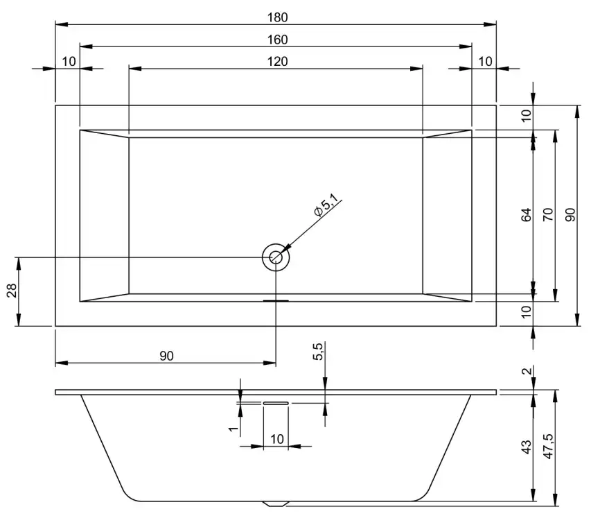 Акриловая ванна Riho Rething Cubic 180х90 прямоугольная B107001005 фото 5
