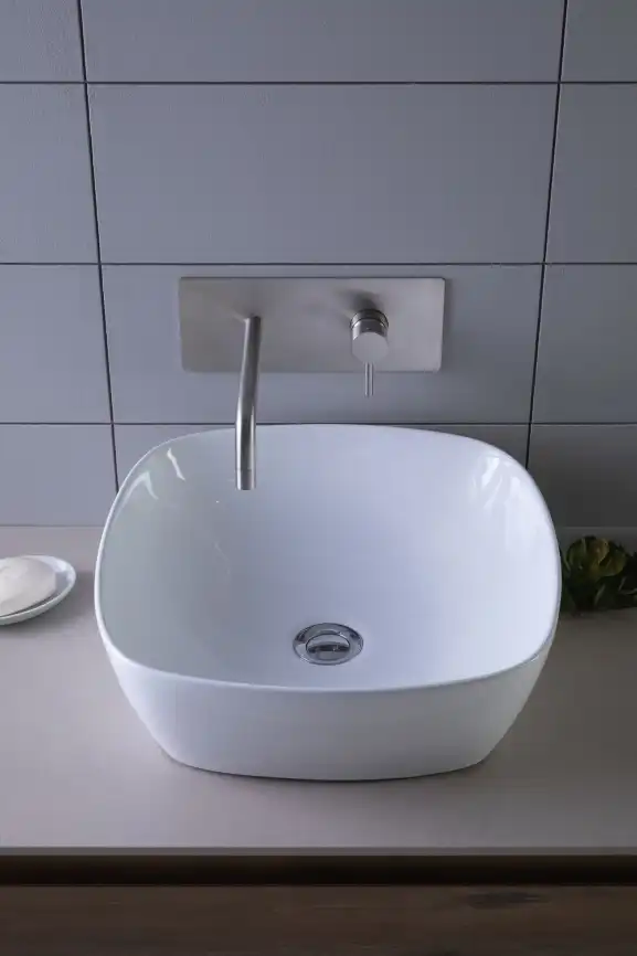 Раковина накладная Aquanet  TREND-1 40х40х14 квадратная, Белая глянцевая фото 10