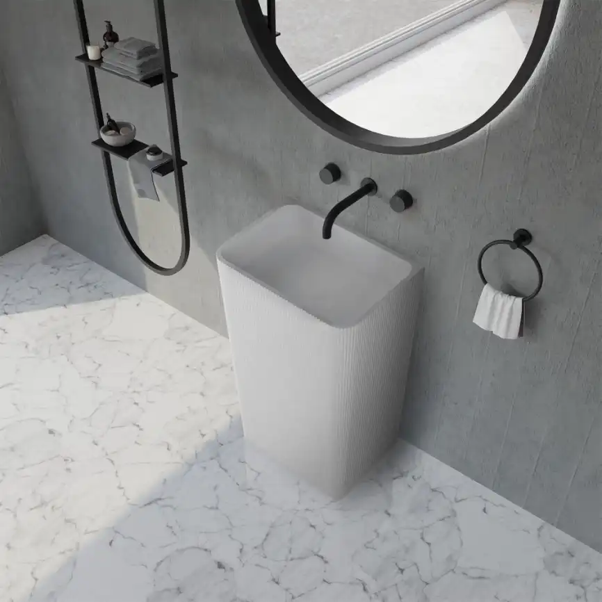 Раковина напольная ABBER STEIN 50х35х85 AS2505-H, прямоугольная, белая матовая фото 2