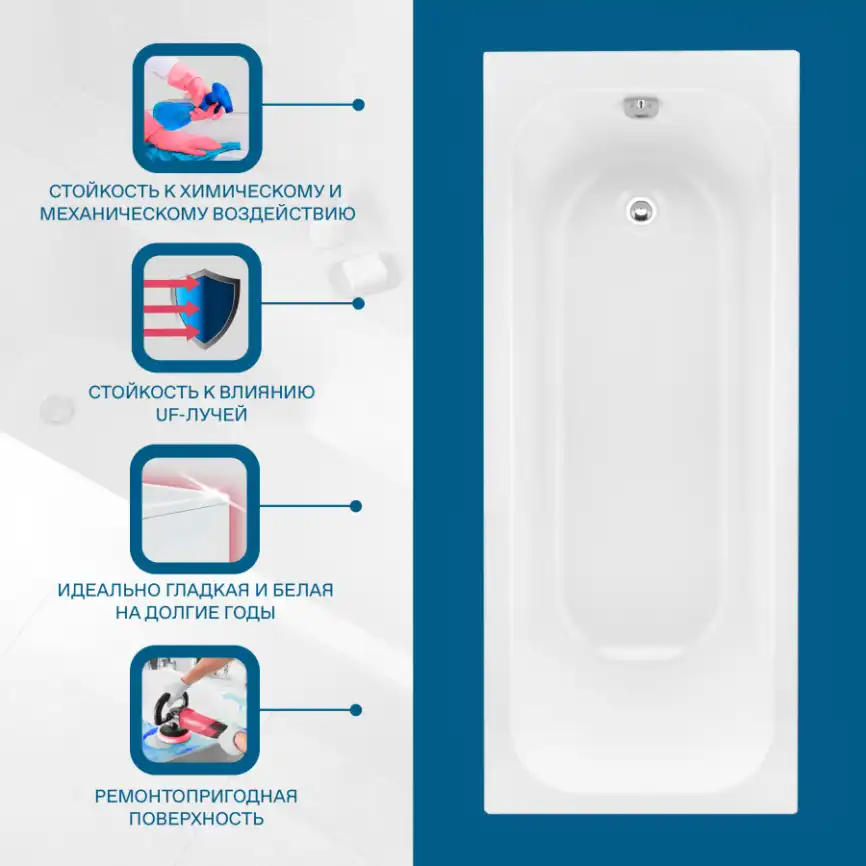 Акриловая ванна Santek Ламма 170х80 1WH501763 прямоугольная, Белая фото 10