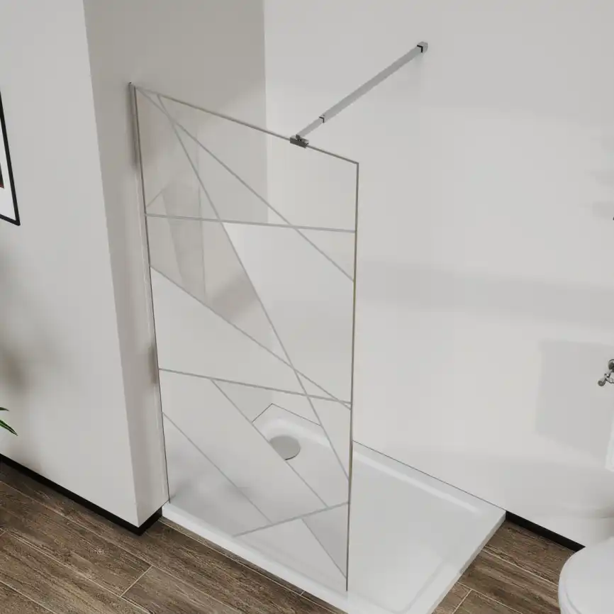 Душевая перегородка Azario Walk-in 100 AZ-271-100-BGL-CGP прозрачное стекло 8 мм с графическим принтом, профиль Золото матовое фото 6