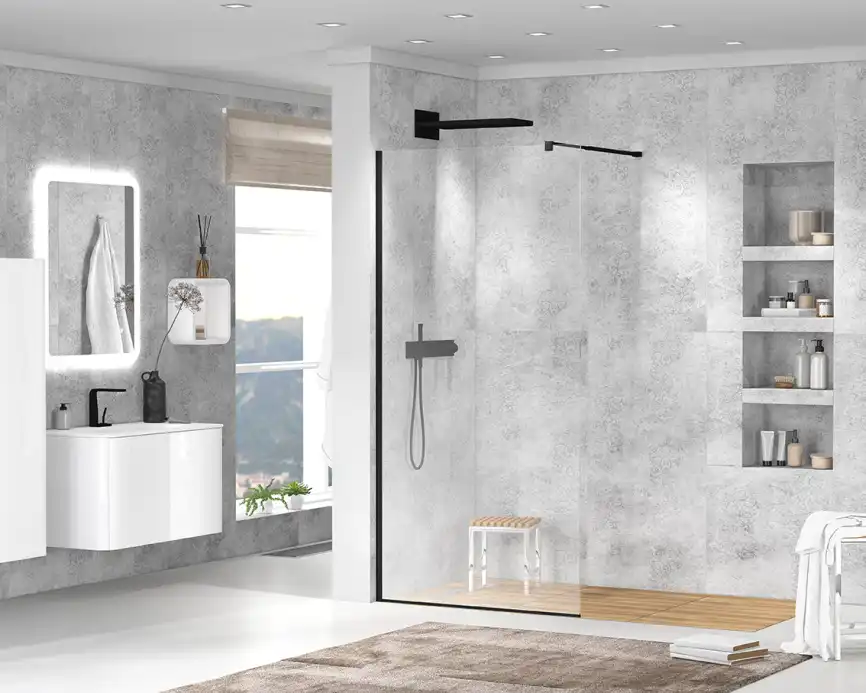 Душевая перегородка CEZARES LIBERTA-L-1-90-C-NERO стекло Прозрачное, профиль Черный фото 4