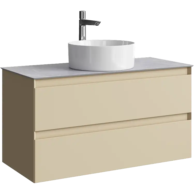 Тумба с раковиной подвесная Aqwella Geometria 100 GE01102MD+STG1014X456GS, со столешницей серый камень, цвет морская дюна фото 1