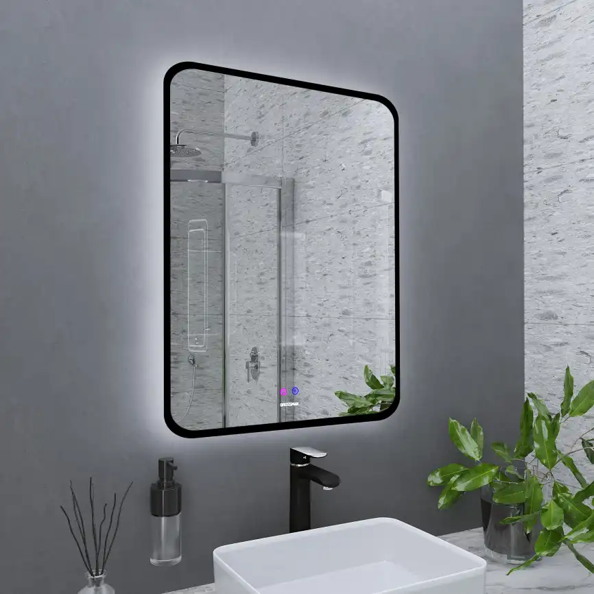 Зеркало Grossman ELEGANS-норма BLACK 70х80 1770802 с подстветкой, сенсорный выключатель, с подогревом, Черный матовый фото 3