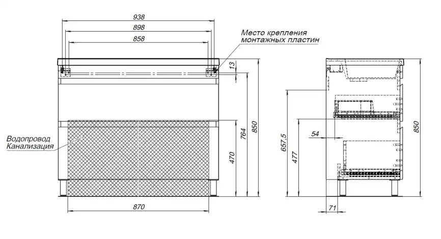 Тумба под раковину Aquanet Нота New 100 напольная, дуб веллингтон табак, 344148 фото 3