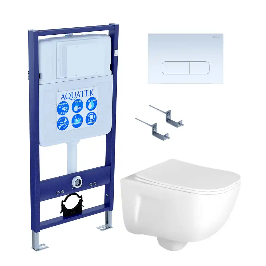 Унитаз с инсталляцией Aquatek Дива SET AQUATEK ДИВА-013 4в1 с сиденьем Микролифт и белой клавишей смыва фото 1