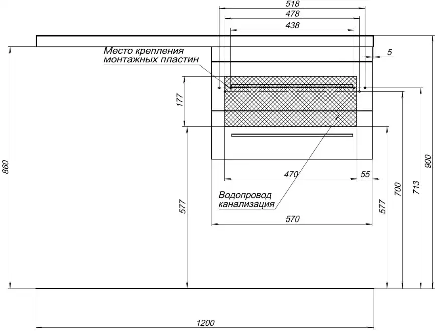 Тумба под раковину Aquanet Верона 58 белый (подвесная 2 ящика) 176667 фото 10