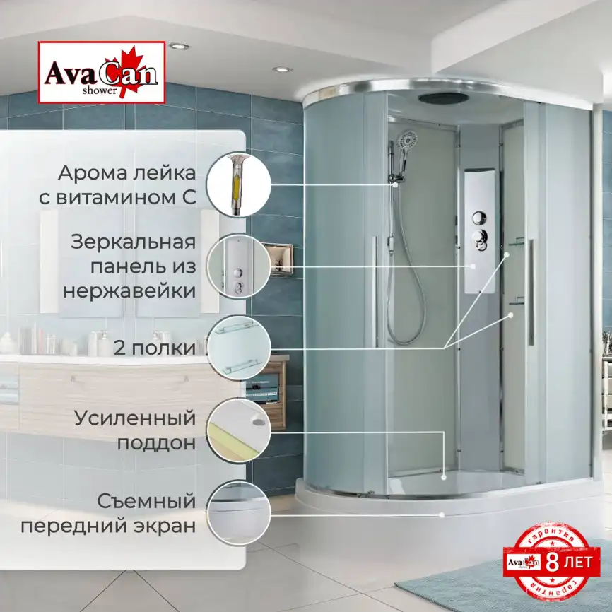 Душевая кабина AvaCan EM3812R 120x80 см, средний поддон, с крышей, правая фото 2