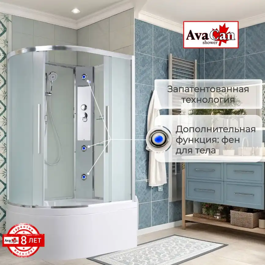 Душевая кабина AvaCan EM5812RN 120x80 см, высокий поддон, без крыши, правая фото 10