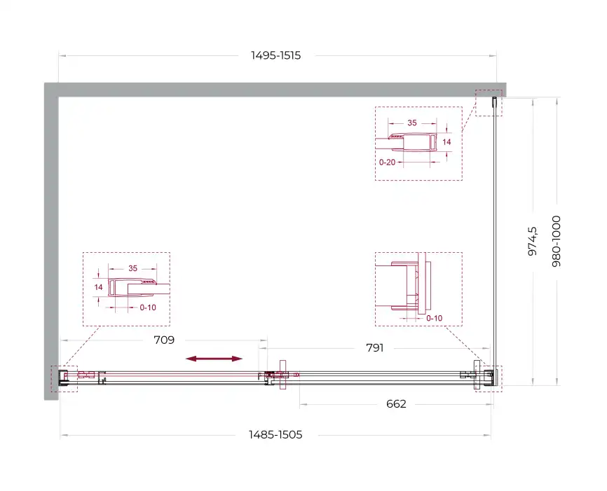 Душевой уголок BelBagno SOFT_CLOSE-1-AH-1-150/100-C-GM стекло прозрачное, профиль Оружейная сталь фото 11