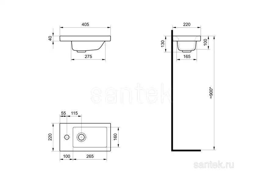 Раковина Santek Миранда 40 отверстие под смеситель 1WH302500 фото 4