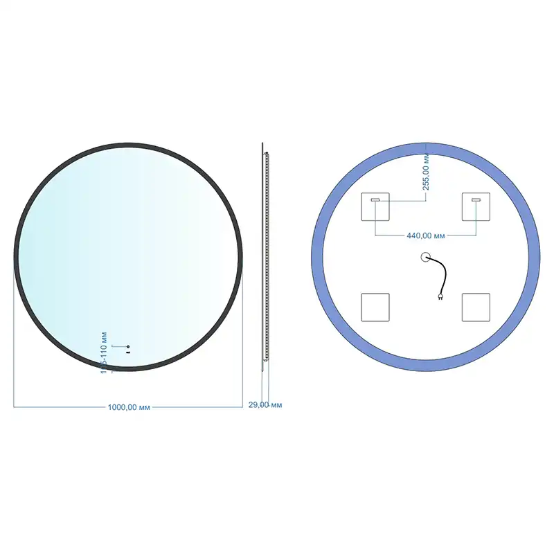 Зеркало с подсветкой AVS Виктория 100x100 см, черное фото 4