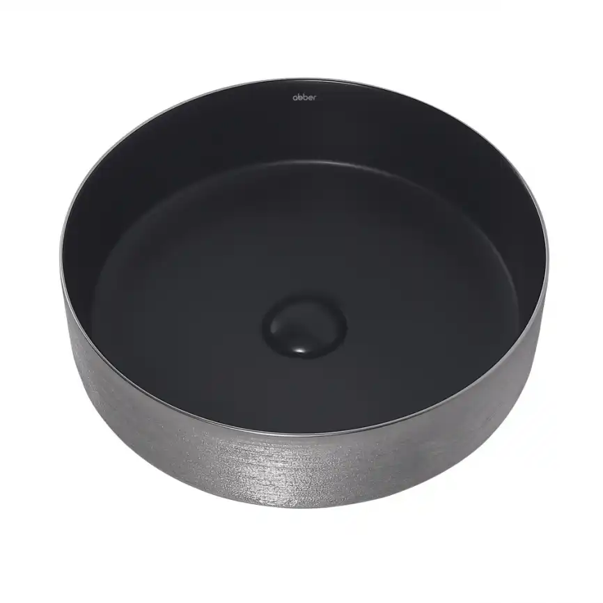 Раковина накладная ABBER BEQUEM 40х40х12 AC2109BS, круглая, черная матовая с серебром фото 3