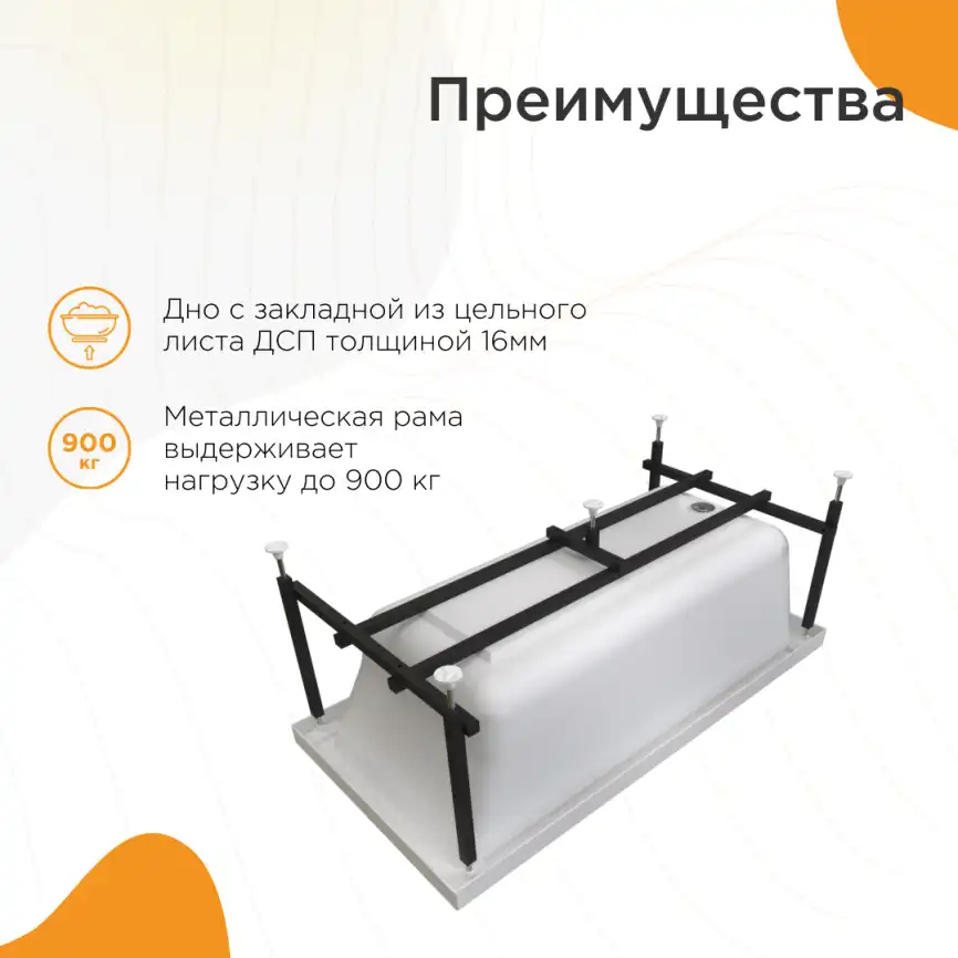 Акриловая ванна Radomir Джоанна 140х70 (2-01-0-0-1-252Р), на каркасе, белая фото 4