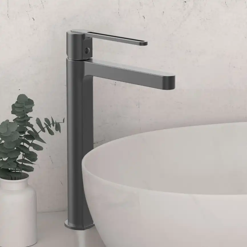 Смеситель для раковины Vincea Rondo VBF-1R2GM однорычажный, вороненая сталь фото 1