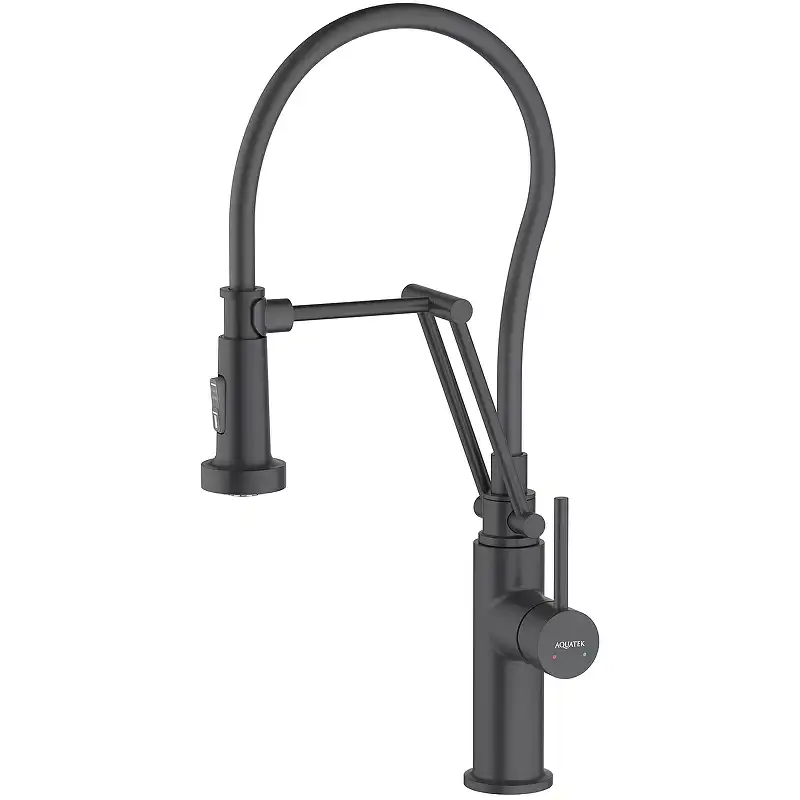Смеситель для кухни Aquatek Европа AQ1388MB с выдвижной лейкой, Черный матовый фото 1