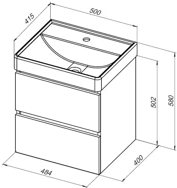 Тумба под раковину Aquanet Вега 2.0 50 черный, подвесная, 337952 фото 2