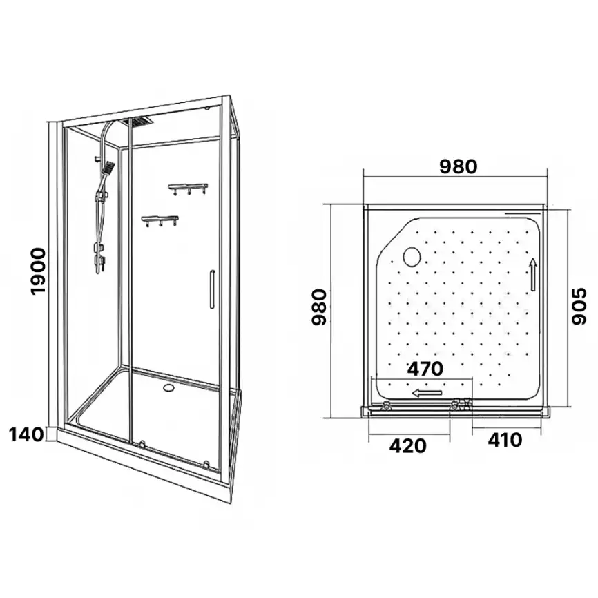 Душевая кабина Loranto 100х100 CS-3010TM/W-100L, низкий поддон, цвет профиля черный фото 3