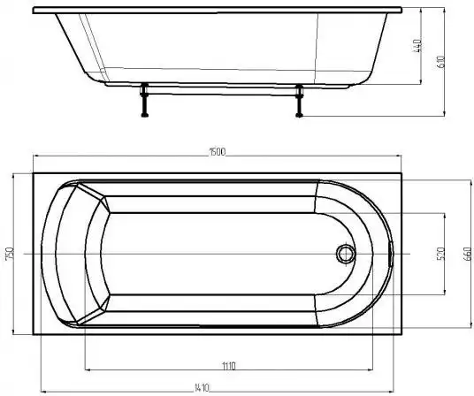 Акриловая ванна Aquatek Ника 150х75, Eco-friendly NIK150-0000001, Белая фото 4