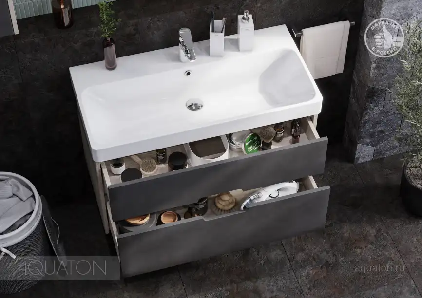 Тумба под раковину Aquaton Оливия 90 1A254401OLUG0 подвесная цвет, грей / дуб ойстер фото 5