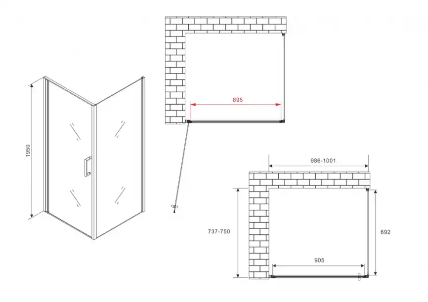 Душевой уголок ABBER Sonnenstrand 100х75 см, AG04100B-S75B, профиль черный, стекло прозрачное фото 4