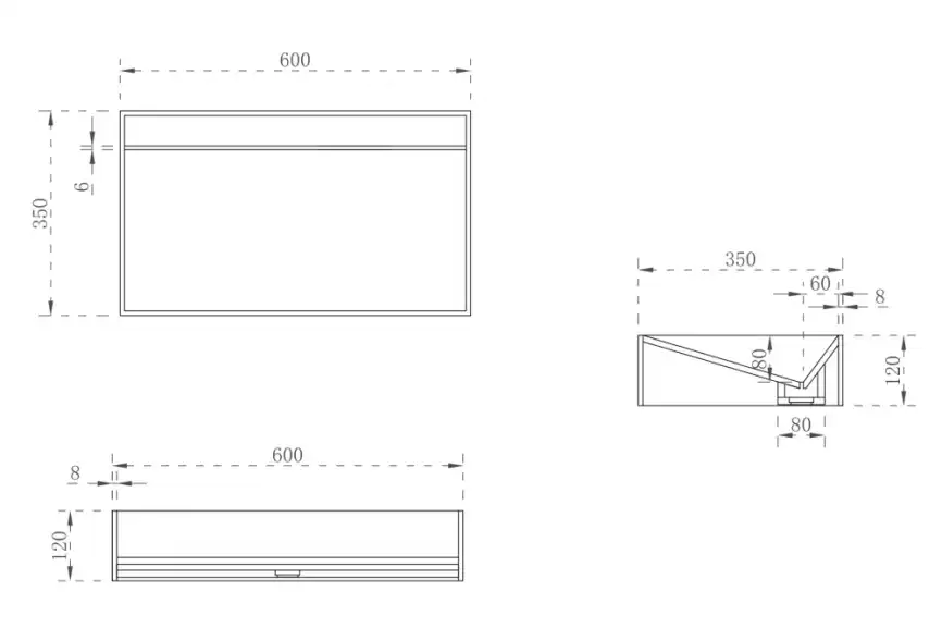Раковина накладная ABBER STEIN 60х35х12 AS2623, прямоугольная, белая матовая фото 4