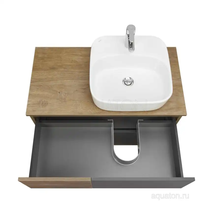Тумба под раковину Aquaton Терра 85 1A247201TEKA0 подвесная правая, цвет дуб кантри / антрацит фото 12
