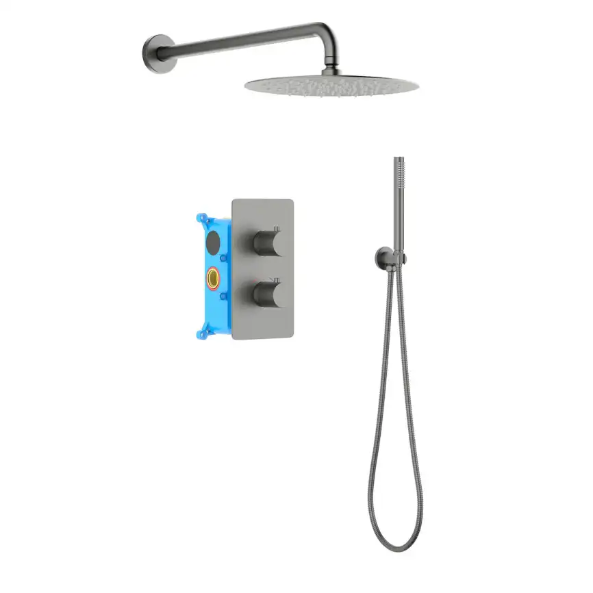 Душевая система Aquatek Европа AQ1376BGM для душа встраиваемая, с термостатом, Оружейная сталь фото 1