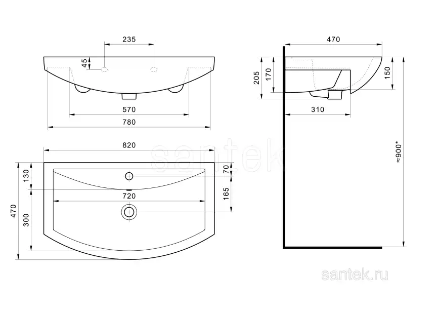 Раковина Santek Балтика 80 отверстие под смеситель 1WH501524 фото 4