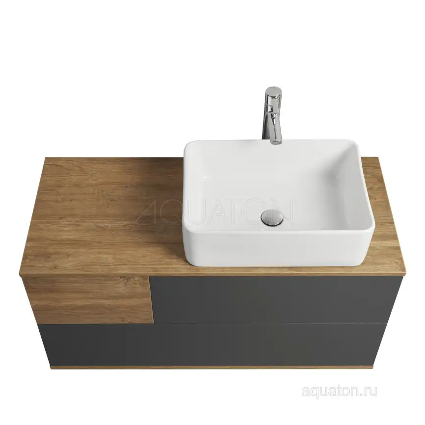 Тумба под раковину Aquaton Терра 105 1A246901TEKA0 подвесная правая, цвет дуб кантри / антрацит фото 4
