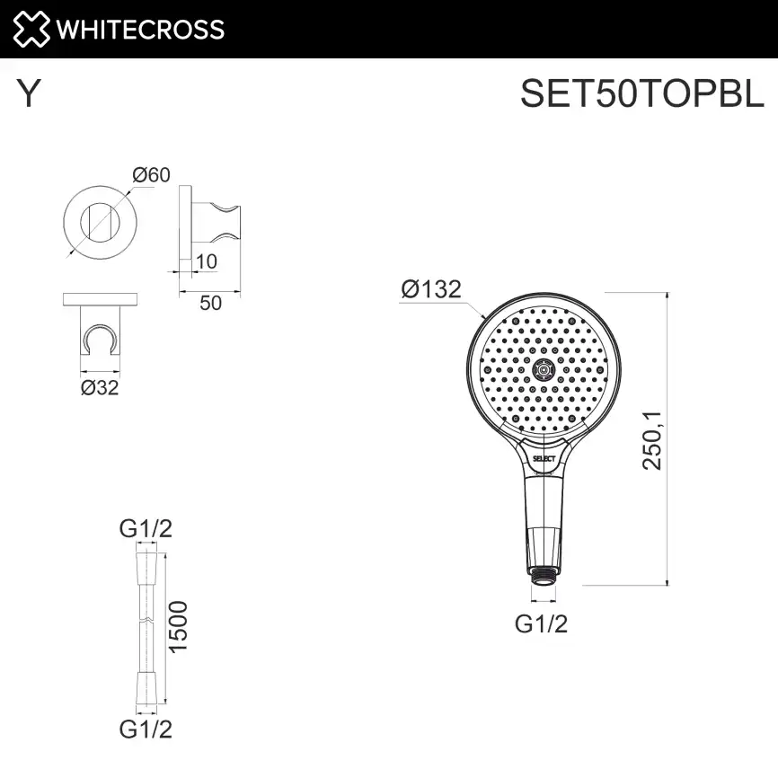 Душевой гарнитур WHITECROSS  SET50TOPBL, Черный матовый фото 2