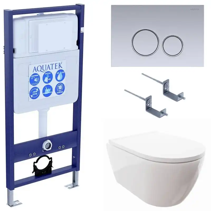 Унитаз с инсталляцией SET AQUATEK ПОЛАРИС-019 4в1 с сиденьем микролифт и клавишей смыва Хром фото 1