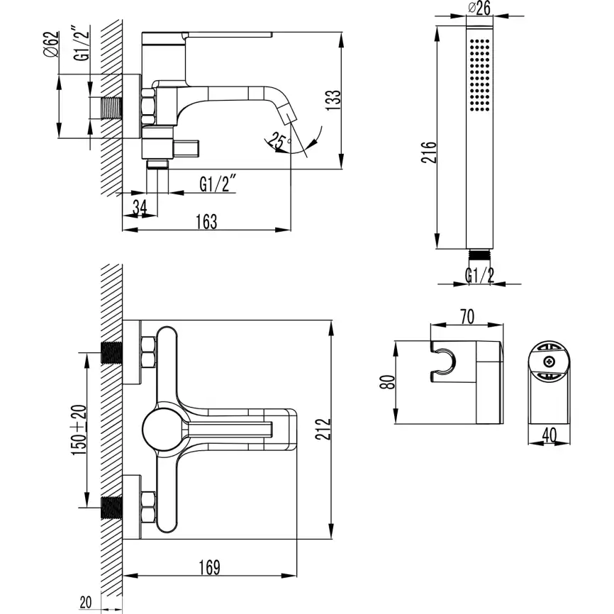Смеситель для ванны Azario VINCENTE AZ-VRZ238326C, однорычажный, с коротким изливом, Хром фото 6
