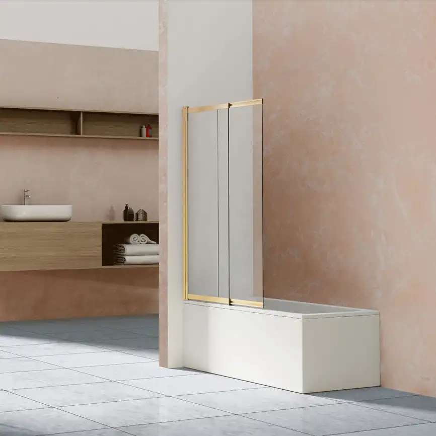 Шторка для ванны Vincea  100 VSB-1E100CLG, раздвижная, профиль брашированное золото, стекло прозрачное фото 1