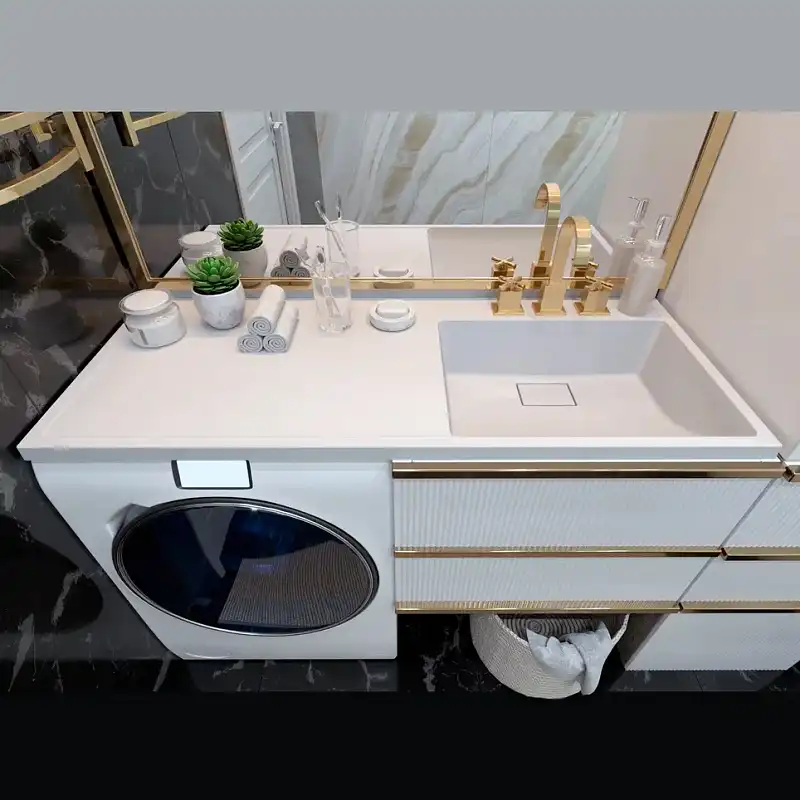 Раковина Azario Paola Magenta 120 R правосторонняя над стиральной машиной, из литьевого мрамора, Белая, CS00078452 фото 3