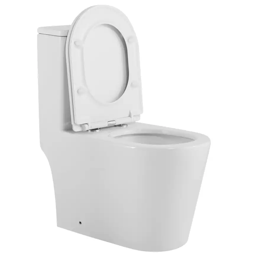 Унитаз моноблок Azario Nimbus AZ-6080-AP напольный, безободковый, со смывом Торнадо, с сиденьем микролифт, Белый глянцевый фото 2