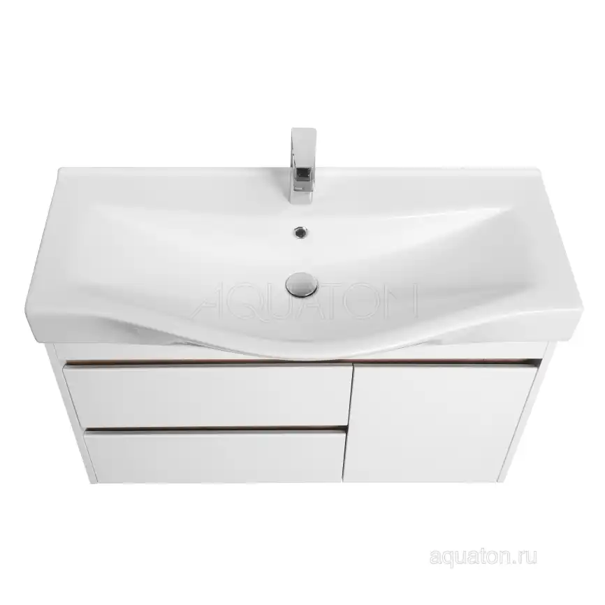 Тумба под раковину Aquaton Нортон 100 1A249001NT010 подвесная цвет, белый глянец / дуб эндгрейн фото 4
