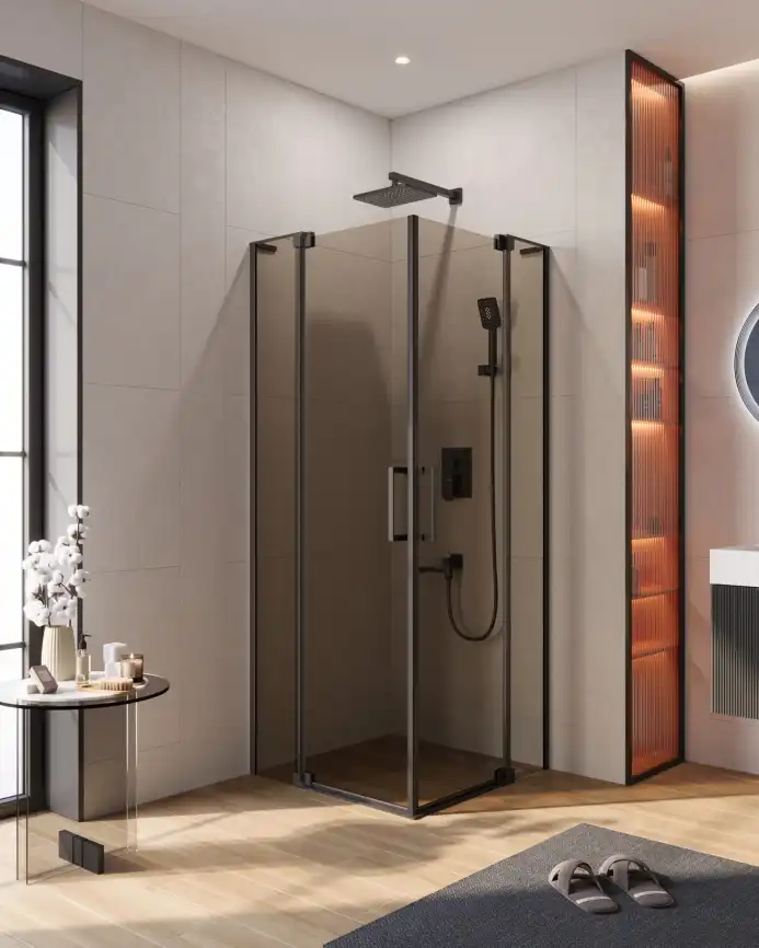 Душевой уголок CEZARES SLIDER-A-2-70/80-BR-NERO стекло Tонированная бронза, профиль Черный фото 1