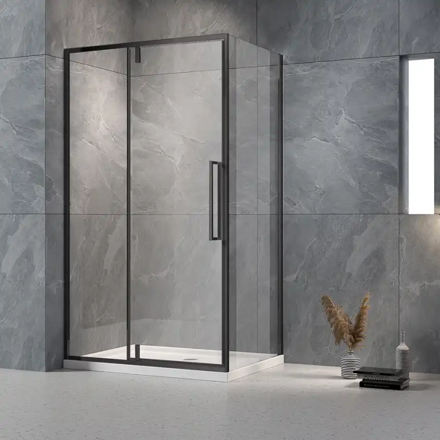 Душевой уголок Veconi Rovigo RV-034B 110х90х195, профиль Черный, стекло прозрачное (RV034B-11090-01-C7) фото 1