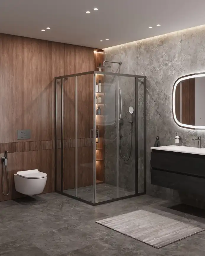 Душевой уголок CEZARES MOLVENO-A-22-90+30-C-GM-IV стекло Прозрачное, профиль Оружейная сталь фото 1