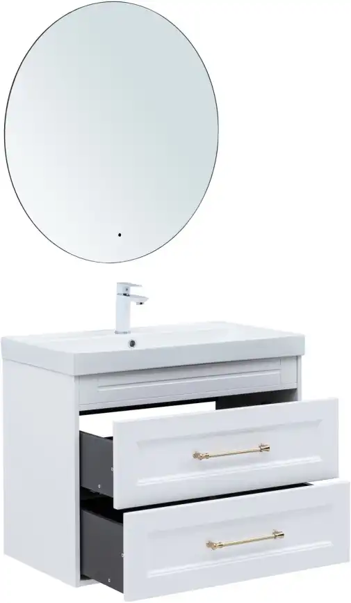 Тумба под раковину Aquanet Бостон new 80 белый сатин (ручки золото), 347182 фото 6