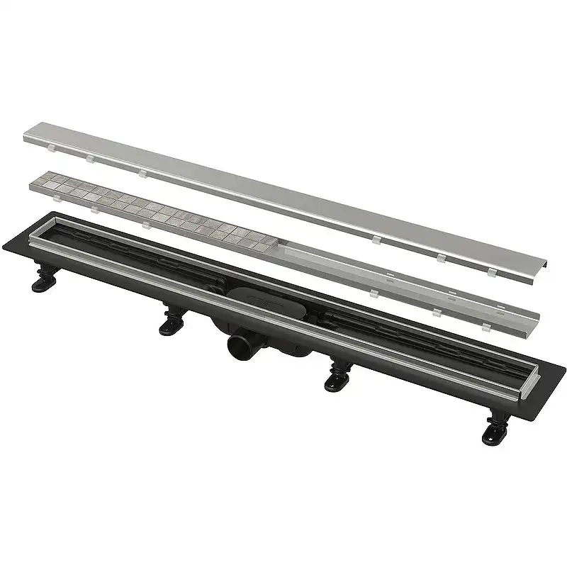 Душевой лоток AlcaPlast APZ20-850 Simple с решеткой под плитку, с рамкой / Нержавеющая сталь фото 1