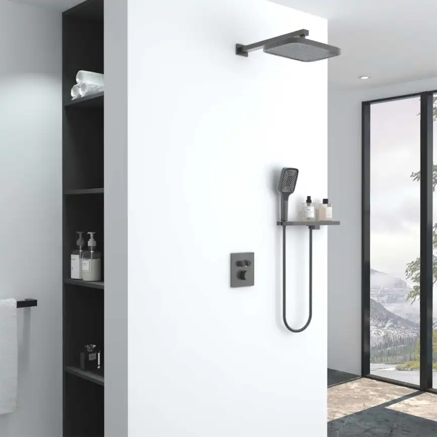 Душевая система  Vincea  VSFW-321MT1RGM VSFW-321MT1RGM  с термостатом, встраиваемая, вороненная сталь фото 1