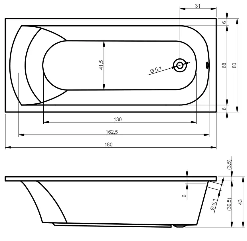 Акриловая ванна Riho MIAMI 180х80 прямоугольная B061001005 фото 6