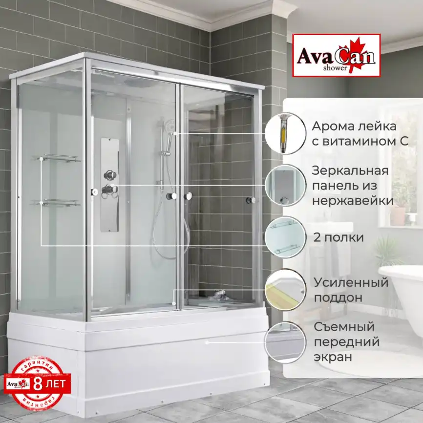 Душевая кабина AvaCan V5017 170x90 см, высокий поддон, с крышей фото 2